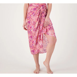 ISAAC MIZRAHI LIVE Bridgehampton Printed Sarong Cover Up Pink Paisley OS